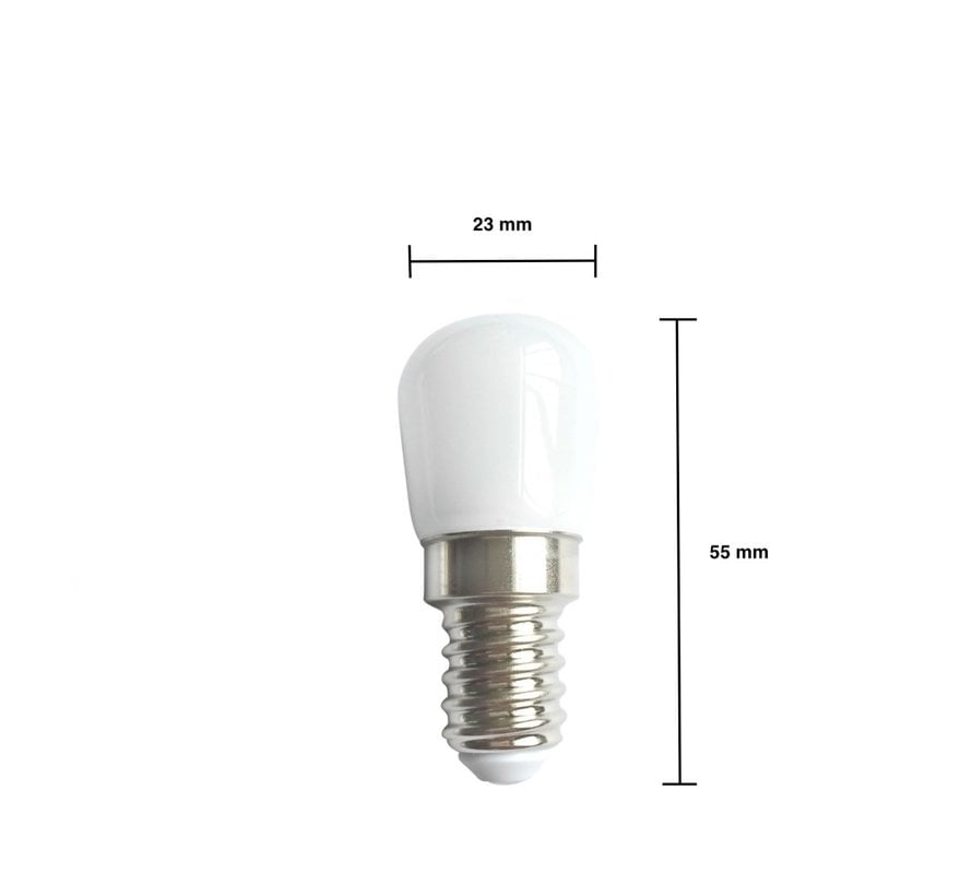 LED køleskabspære - E14 fatning - 2W erstatter 16W - Kold hvid 6000K - 23*55mm