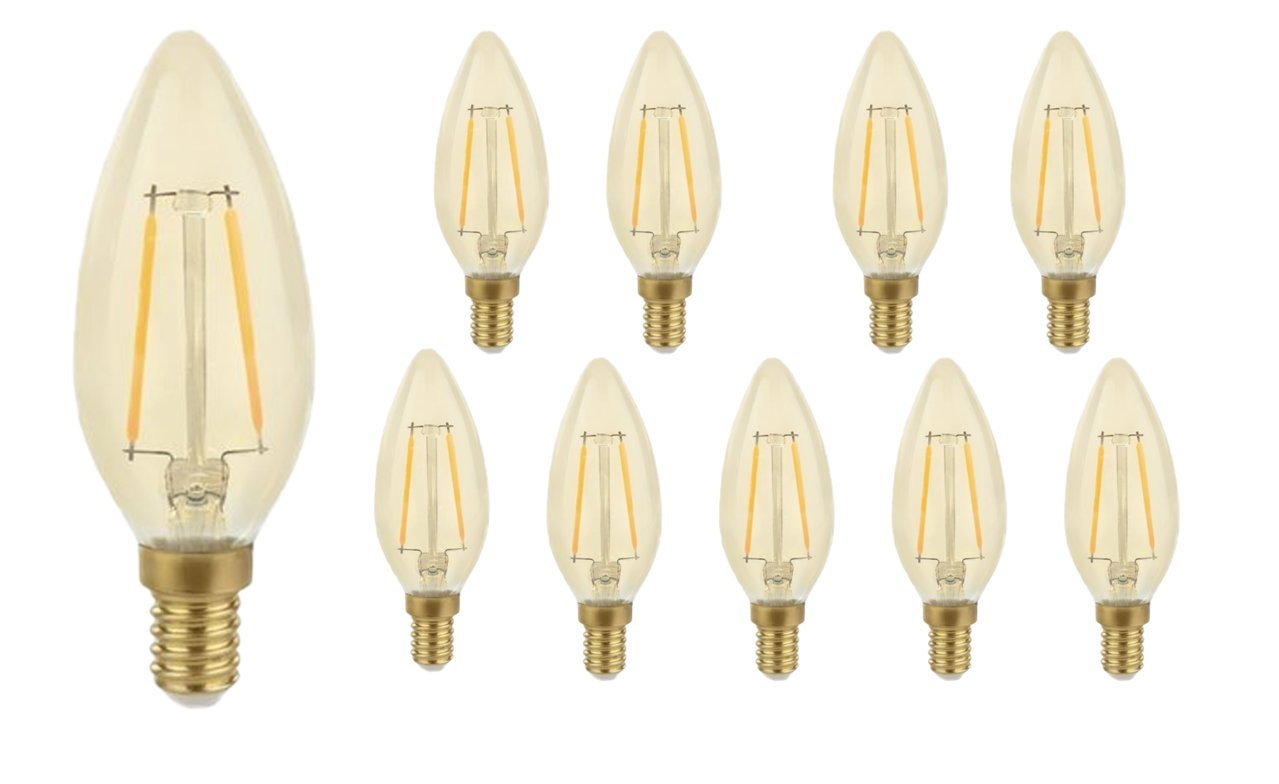 Pakke med 10 stk. - LED glødelampe - E14 fatning C35 - 2W erstatter 25W - 2500K Ekstra varm hvid Pakke med 10 stk. - LED glødelampe - E14 fatning C35 - 2W erstatter 25W - 2500K Ekstra varm hvid