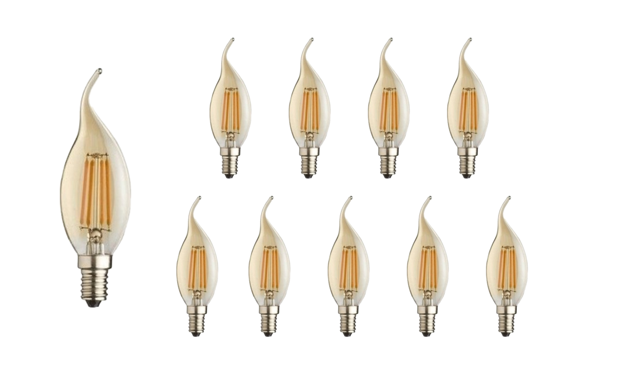 Pakke med 10 stk. - E14 LED-pære - C37 - 4W erstatter 50W - 2200K Ekstra varm hvid Dæmpbar Pakke med 10 stk. - E14 LED-pære - C37 - 4W erstatter 50W - 2200K Ekstra varm hvid Dæmpbar