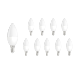 Pakke med 10 stk. - E14 LED-pære i kerteform Type C37 - 6W erstatter 50W - 3000K Varm hvid Pakke med 10 stk. - E14 LED-pære i kerteform Type C37 - 6W erstatter 50W - 3000K Varm hvid