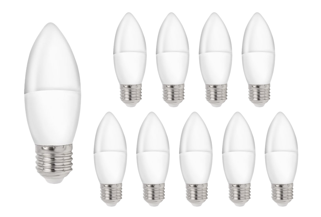 Pakke med 10 stk. - E27 LED-pære i kerteform - Type C37 3W erstatter 25W - 3000K Varm hvid Pakke med 10 stk. - E27 LED-pære i kerteform - Type C37 3W erstatter 25W - 3000K Varm hvid