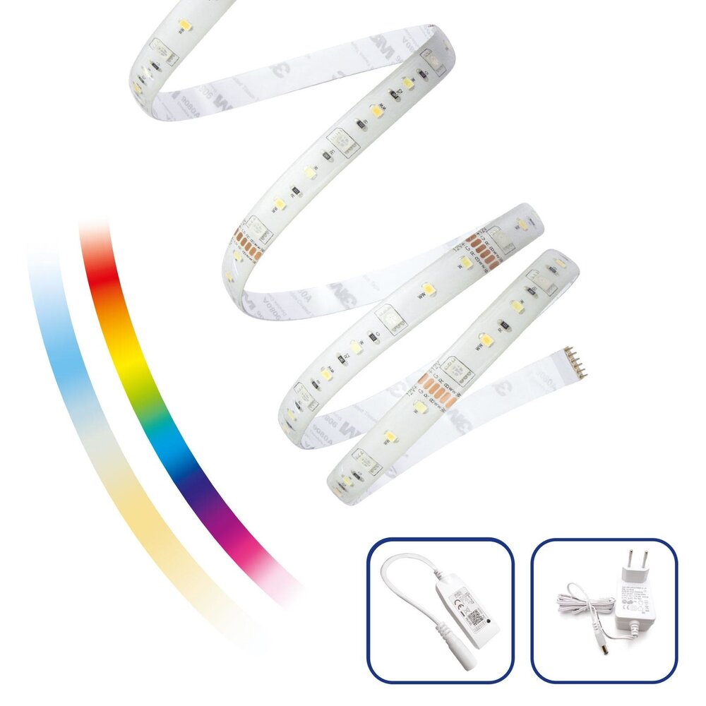 WiFi LED Strip - 5m 17W - RGB+CCT alle lystemperature - Styring med app for Android og iOS WiFi LED Strip - 5m 17W - RGB+CCT alle lystemperature - Styring med app for Android og iOS
