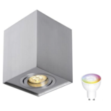 Spectrum WiFi LED loftspot - Kube firkantet - Sølv aluminium - med GU10 fatning - vipbar - Styring med app for Android og iOS