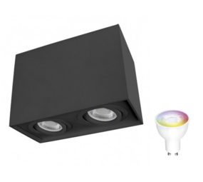 Spectrum WiFi LED loftspot dobbelt vipbar - Cube Black - Styring med app for Android og iOS