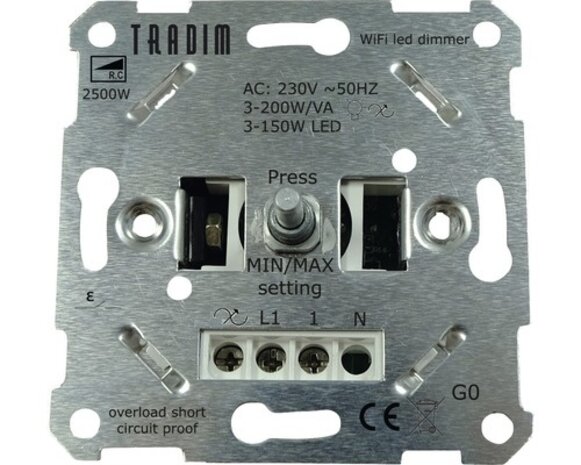 Tradim WiFi LED Dimmer forsænket - 3-200W - Faseskæring Tradim WiFi LED Dimmer forsænket - 3-200W - Faseskæring