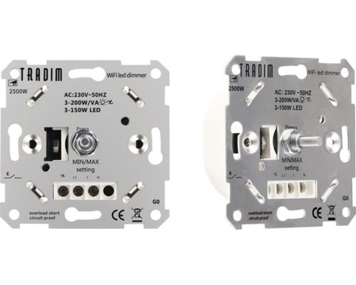Tradim WiFi LED Dimmer forsænket - 3-200W - Faseskæring