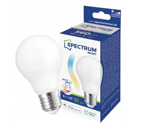 Spectrum Wifi LED-lampe E27 - A60 glødetråd - 5W erstatter 50W CCT 2700K-6400K lys - Styring med app for Android og iOS Spectrum Wifi LED-lampe E27 - A60 glødetråd - 5W erstatter 50W CCT 2700K-6400K lys - Styring med app for Android og iOS