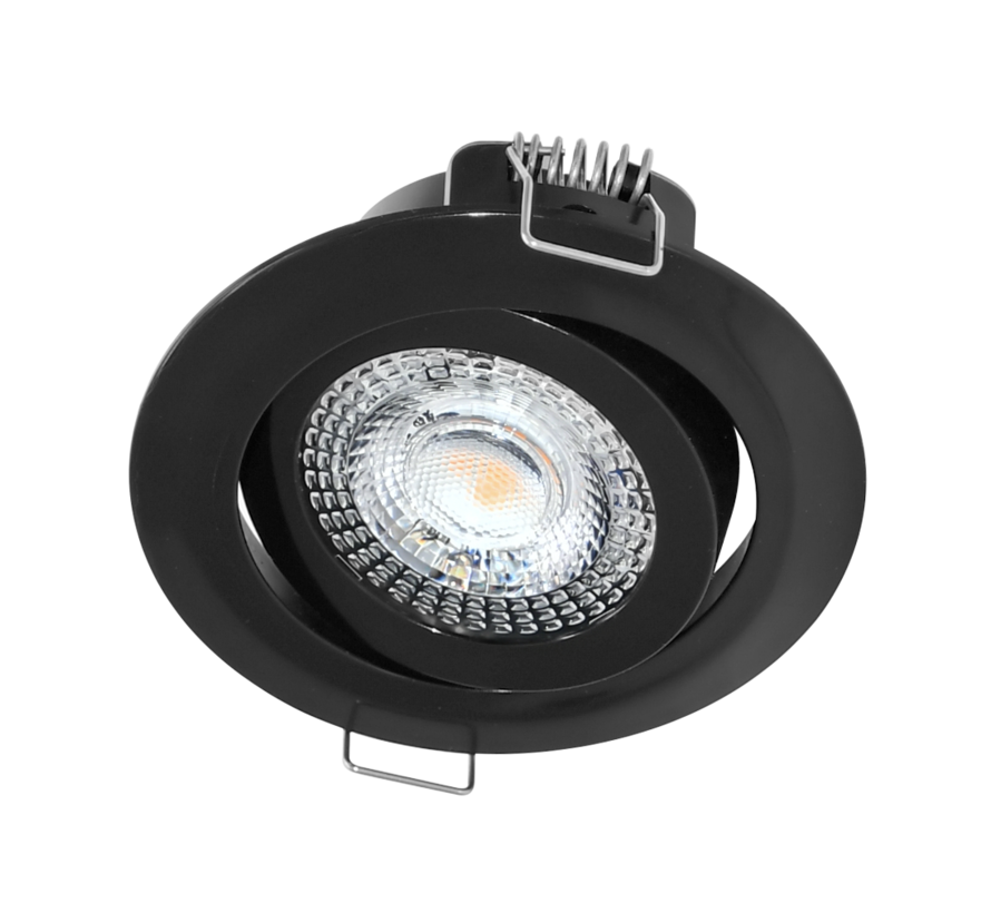 LED forsænket spot dæmpbar sort - 5W erstatter 45W - 3000K varmt hvidt lys - installations diameter 74mm