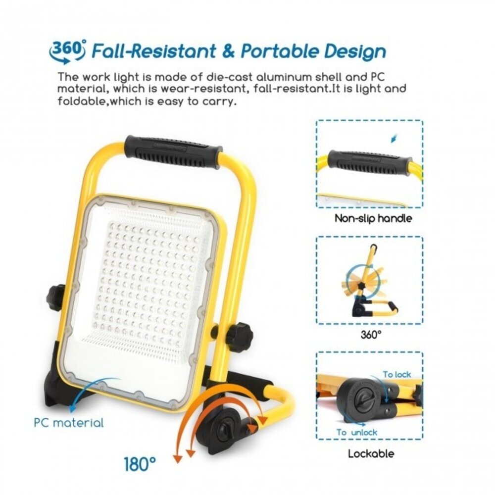 Aigostar LED-arbejdslampe genopladelig IP65 - 100W 2400 Lumen - 6500K Kold hvidt - Op til 12 timers brug Aigostar LED-arbejdslampe genopladelig IP65 - 100W 2400 Lumen - 6500K Kold hvidt - Op til 12 timers brug