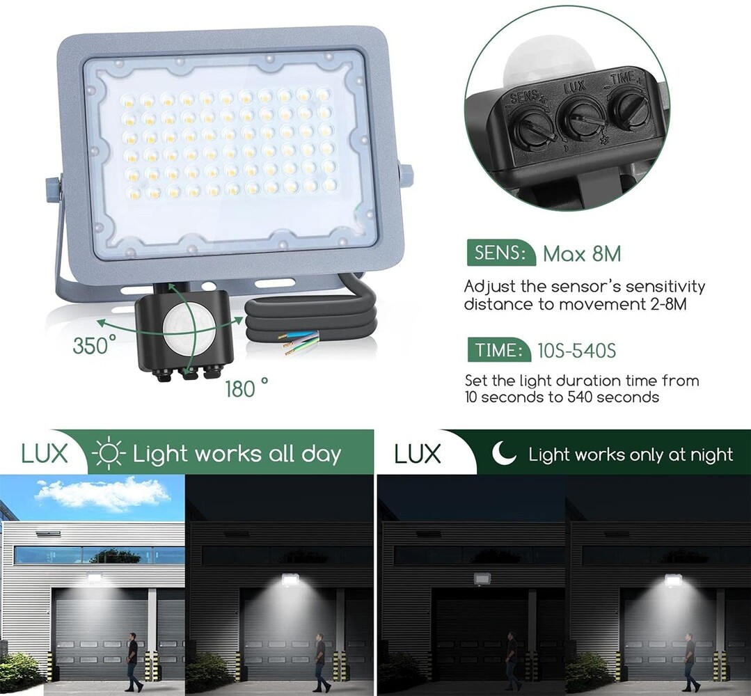 Aigostar LED Projektørlampe PRO IP65 med sensor - 30W 2.700 Lumen - Valgfri lystemperatur - 3 års garanti Aigostar LED Projektørlampe PRO IP65 med sensor - 30W 2.700 Lumen - Valgfri lystemperatur - 3 års garanti