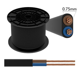 Aigostar Installationskabel- 100m - 2x 0,75mm2 med sort kappe flad - H03VVH2-F 2G0.75 Aigostar Installationskabel- 100m - 2x 0,75mm2 med sort kappe flad - H03VVH2-F 2G0.75