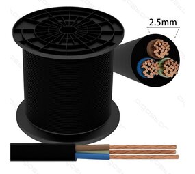 Aigostar Tilslutningskabel - 50m - 3x 2,5mm2 med sort kappe flad - H03VVH2-F 3G2.5 Aigostar Tilslutningskabel - 50m - 3x 2,5mm2 med sort kappe flad - H03VVH2-F 3G2.5