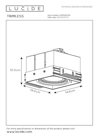 Lucide LED forsænket spot sort TRIMLESS - 1x AR111 GU10 fatning - 230V maks. 50W