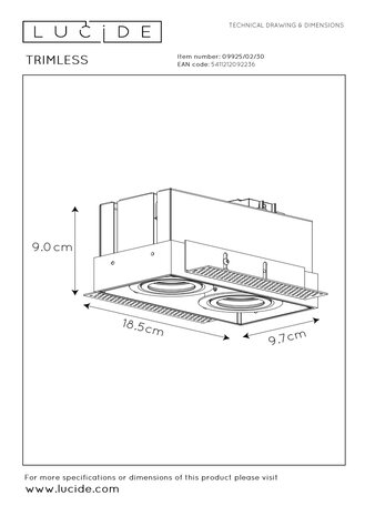 Lucide LED indbygningsspot sort TRIMLESS - 2x GU10 fatning - sort - 230V maks. 2x 50W Lucide LED indbygningsspot sort TRIMLESS - 2x GU10 fatning - sort - 230V maks. 2x 50W