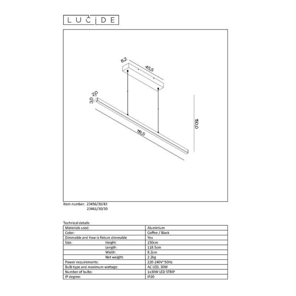 Lucide LED Hængelampe SIGMA sort - 31W 2700K - dæmpbar
