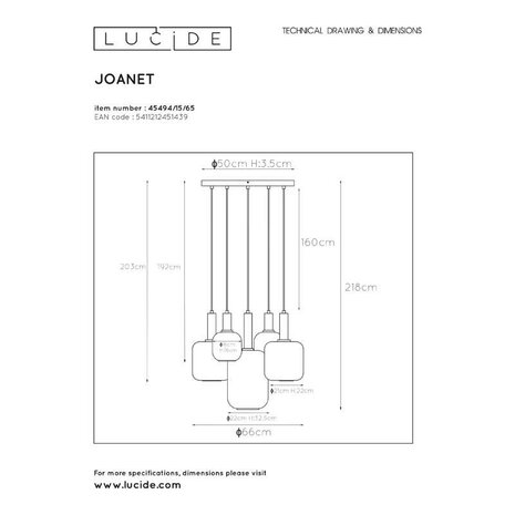 Lucide LED hængelampe JOANET mat guld - 5x E27 fatning - Fumé Lucide LED hængelampe JOANET mat guld - 5x E27 fatning - Fumé
