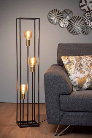 Lucide LED Gulvlampe RUBEN sort - 3x E27 armatur - rektangel