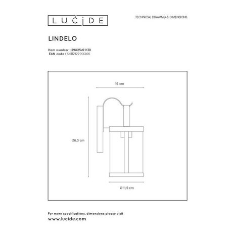 Lucide LED Væglampe LINDELO sort - 1x E27 armatur - IP23