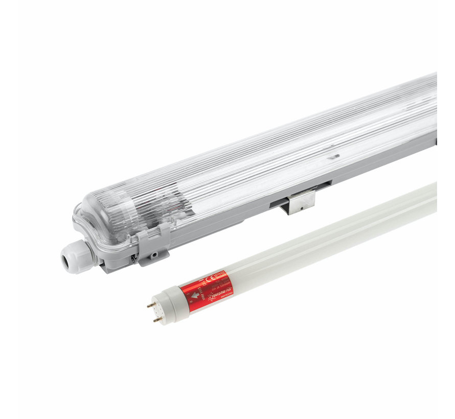 60cm LED-armatur IP65 + 1 LED-lysstofrør 18W - 3000K 830 varmt hvidt lys - Komplet