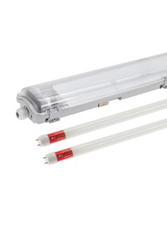 60cm LED armatur IP65 + 2 LED lysstofrør 10W p/s - 3000K 830 varmt hvidt lys - Komplet