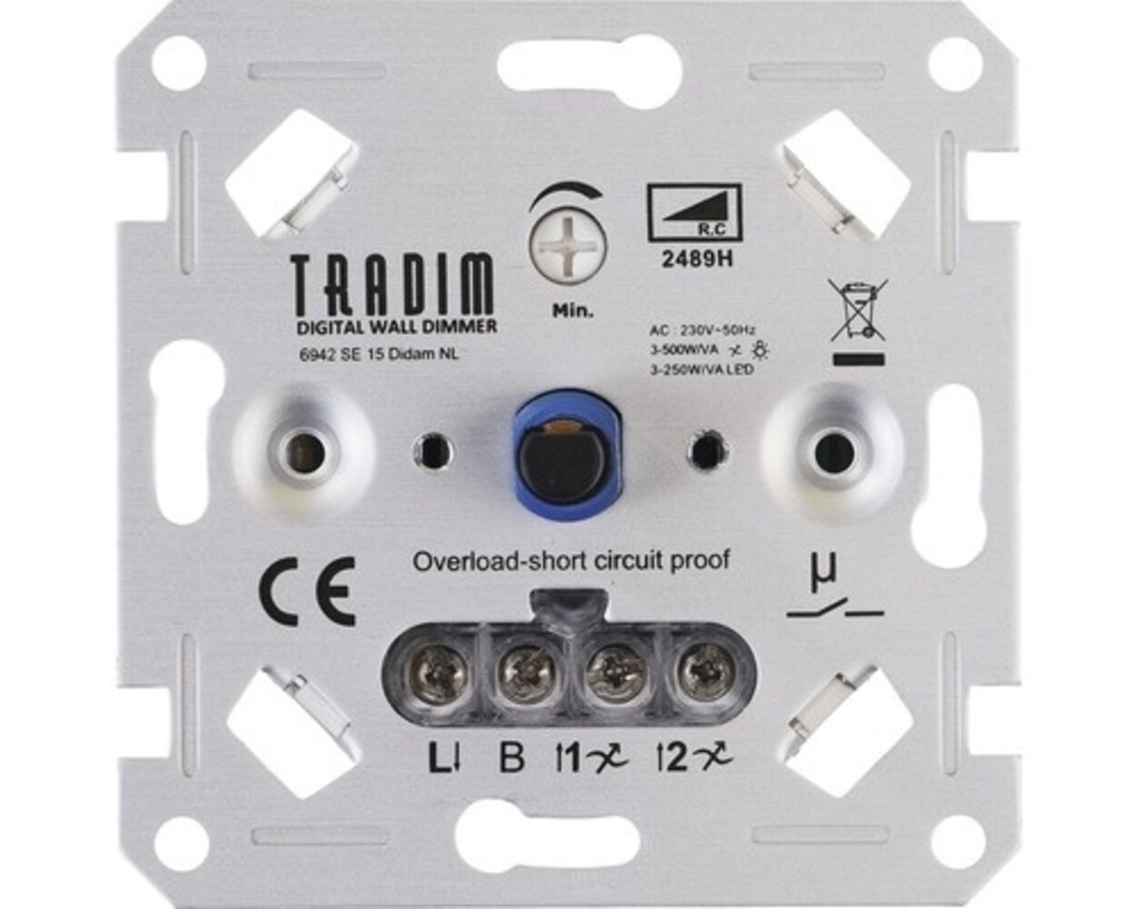 Tradim LED Dimmer forsænket - 3-500W - Faseskæring Tradim LED Dimmer forsænket - 3-500W - Faseskæring