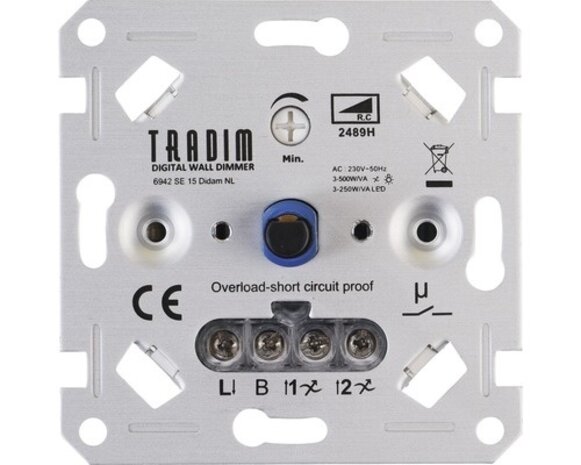 Tradim LED Dimmer forsænket - 3-500W - Faseskæring Tradim LED Dimmer forsænket - 3-500W - Faseskæring