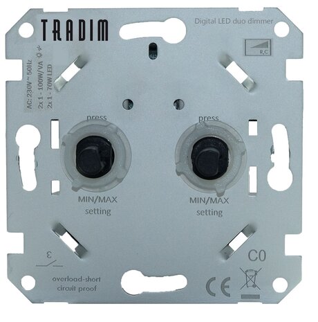 Tradim LED Dimmer DUO forsænket - 1-100W - Faseskæring Tradim LED Dimmer DUO forsænket - 1-100W - Faseskæring