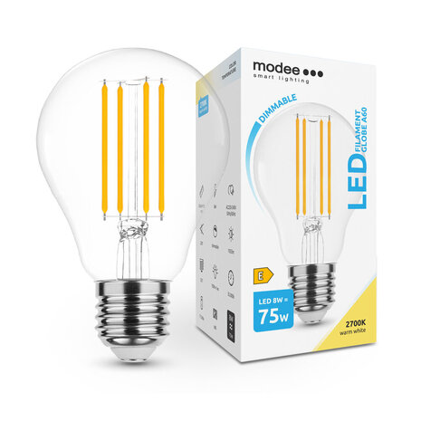 Modee Lighting LED glødelampe dæmpbar - E27 A60 8W - erstatter 75W - 2700K Varm hvid