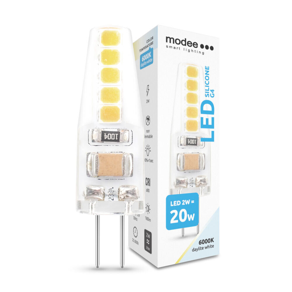 Modee Lighting LED G4 - 2W 180lm - 6000K Kold hvid - 12V AC/DC Modee Lighting LED G4 - 2W 180lm - 6000K Kold hvid - 12V AC/DC