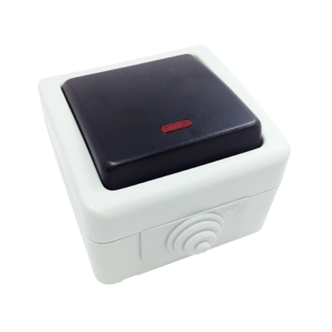 Aigostar Overflademonteret to-vejs kontakt med indikatorlampe-IP54 Aigostar Overflademonteret to-vejs kontakt med indikatorlampe-IP54