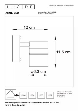 ARNE-LED - Vægspot udendørs - Ø 6,3 cm - LED - GU10 - 1x5W 2700K - IP44 - Sort