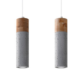 LED Pendel beton træ ZANE - 2 x GU10 Fatning