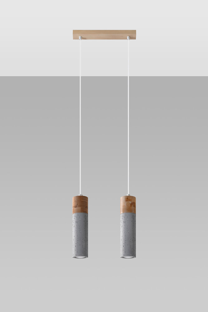 LED Pendel beton træ ZANE - 2 x GU10 Fatning