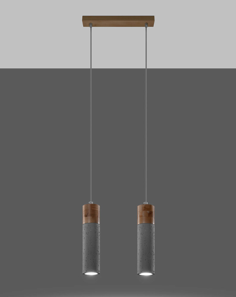 LED Pendel beton træ ZANE - 2 x GU10 Fatning