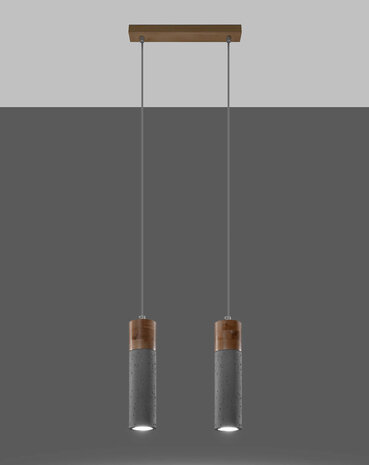 LED Pendel beton træ ZANE - 2 x GU10 Fatning