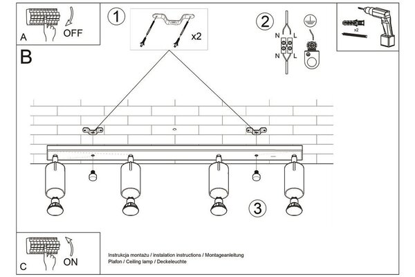 LED Loftsspot sort guld NERO - 4 x GU10 Fatning