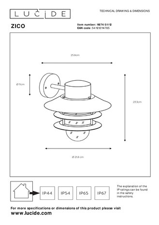 Lucide LED Væglampe Udendørs - Ø 21,8 cm - 1xE27 - IP44 - Mat krom