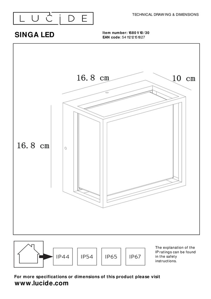Lucide LED Væglampe Udendørs - 1x10W 2700K - IP54 - Sort