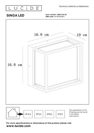 Lucide LED Væglampe Udendørs - 1x10W 2700K - IP54 - Sort