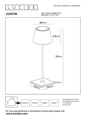 Lucide JUSTIN - Applique murale Extérieur - LED Dim. 7W 3000K - IP65 - Noir