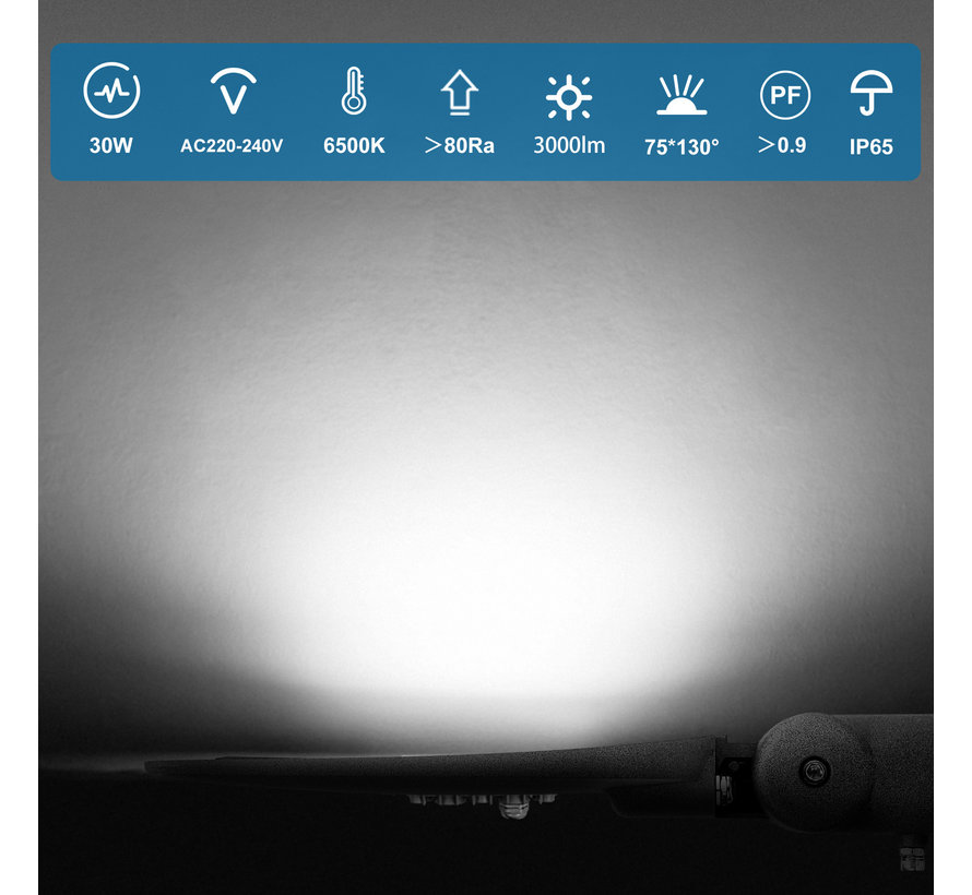 UDSALG! LED gadelampe IP65 - 30W 3000 Lumen - 6500K Kold hvid - 3 års garanti