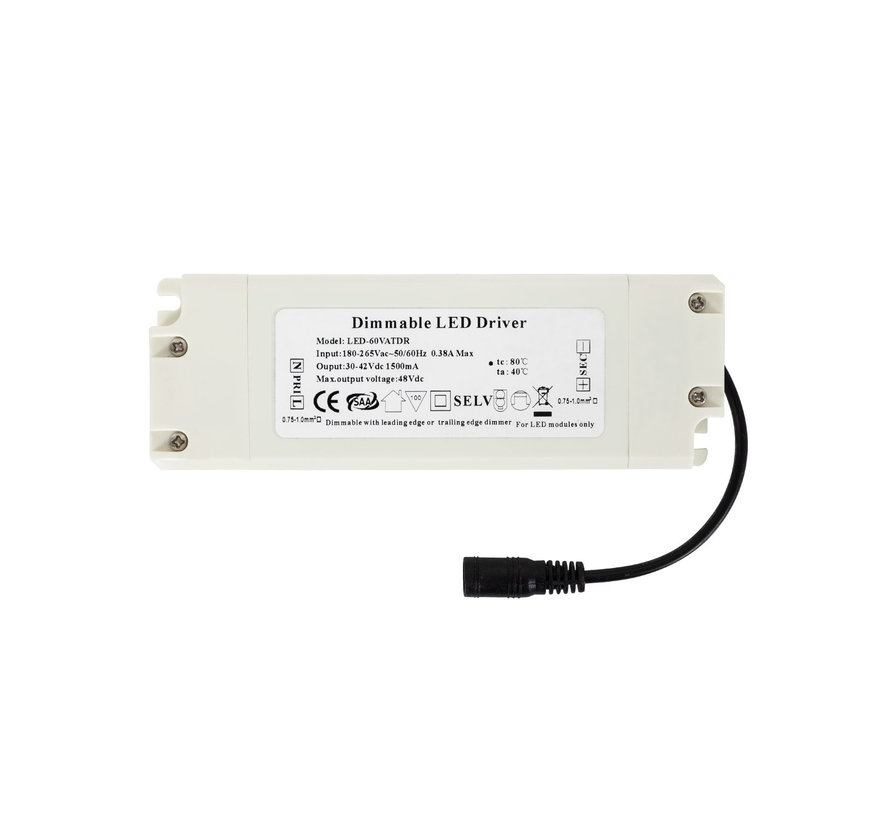 Dæmpbar LED-driver 65W - Triac / forkant - til 54W/65W LED-panel - Flimmerfri - 25-42V 1500mA