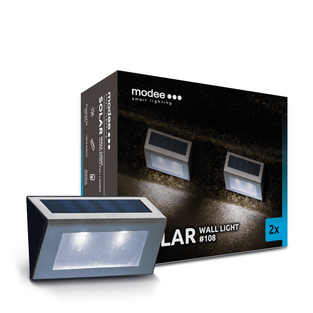 Modee Lighting LED Solcelle Væglampe - IP44 12lm 6000K Kold hvid - 2 stk.