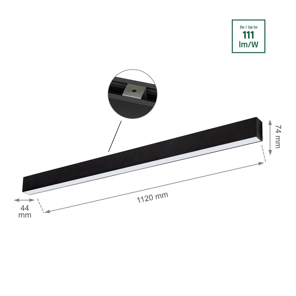 Spectrum LED aflangt armatur sort - 112cm 36W 4000K