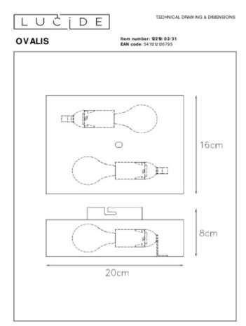 Lucide LED Væglampe OVALIS - halvcirkelformet - Hvid - til 2x E14 - 230v tilslutning