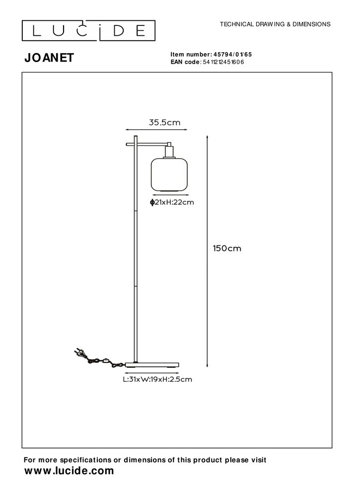 Lucide LED gulvlampe - JOANAT - Ø 19 cm - 1xE27 - Fumé røget glas Lucide LED gulvlampe - JOANAT - Ø 19 cm - 1xE27 - Fumé røget glas