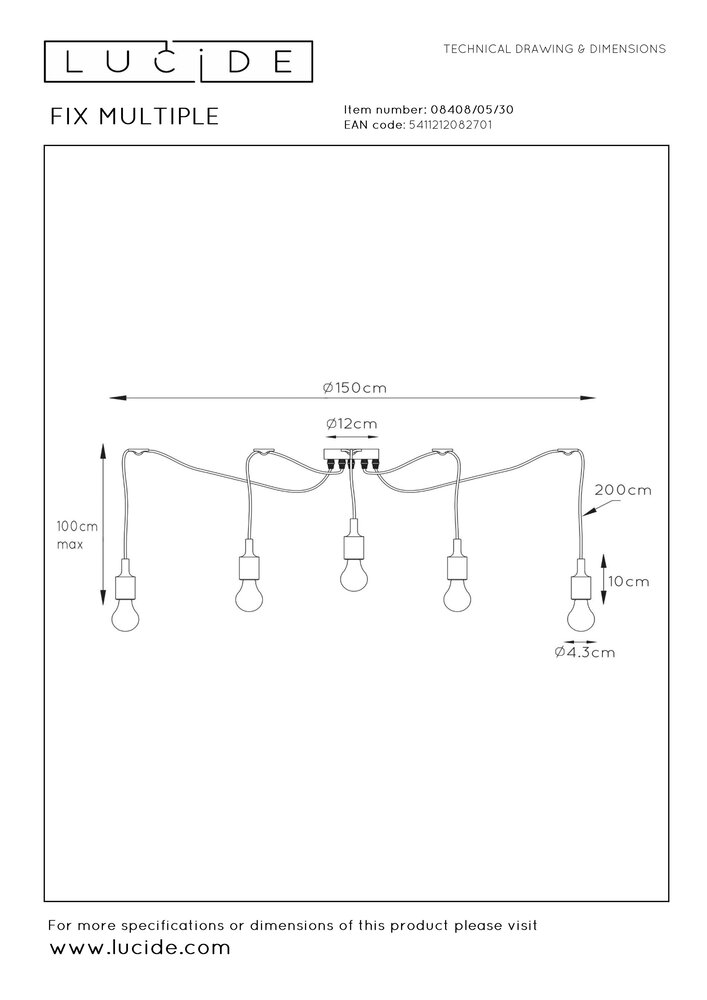 Lucide Lucide FIX MULTIPLE - Pendellampe - 5xE27 - Sort Lucide Lucide FIX MULTIPLE - Pendellampe - 5xE27 - Sort