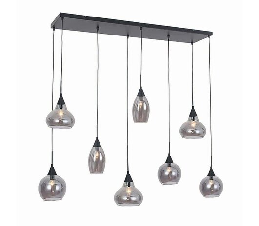 Freelight Pendellampe Macchia 8-pære Lige Sort/Røget glas Freelight Pendellampe Macchia 8-pære Lige Sort/Røget glas