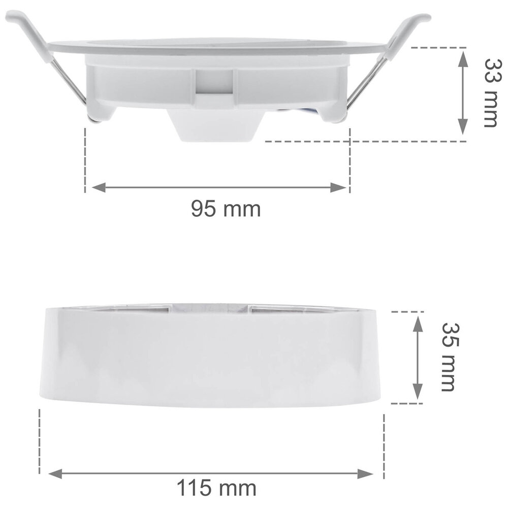 2 i 1 indbygget eller overflademonteret - 6W - Indbygget størrelse 115x34mm - 3000K 2 i 1 indbygget eller overflademonteret - 6W - Indbygget størrelse 115x34mm - 3000K