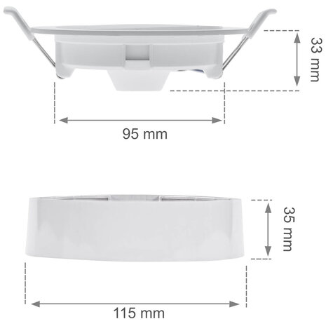 2 i 1 indbygget eller overflademonteret - 6W - Indbygget størrelse 115x34mm - 3000K 2 i 1 indbygget eller overflademonteret - 6W - Indbygget størrelse 115x34mm - 3000K